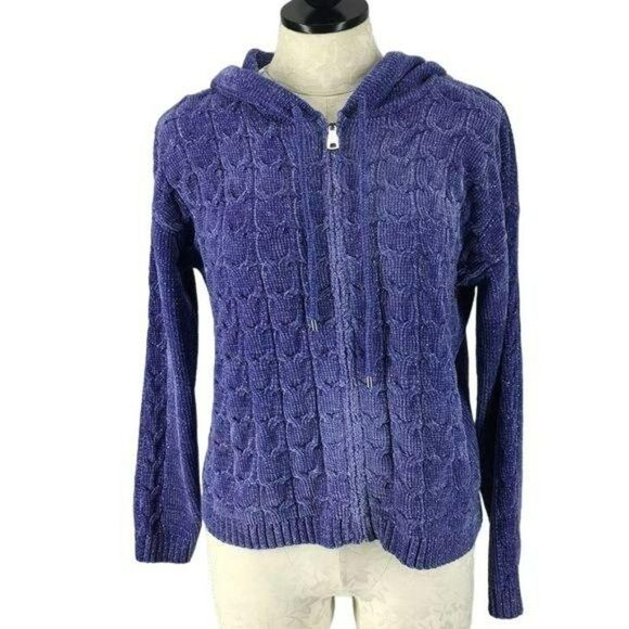 Kensie Purple Metallic Zippered Sweater Hoodie Jacket - Picture 1 of 8